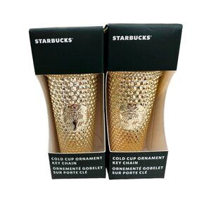 𝅺nwt Starbucks 2022 Holiday Chrome Studded Ornament Keychain Set of 2